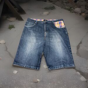 Vintage Members Property Mens Sz 42 Blue Denim Baggy Hip Hop Skate Shorts Y2K